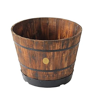 Vegtrug Wooden Barrel Planter, Outdoor Planter with Plastic Base, Perfect for Gardens and Patios, Burnt Oak Finish, Brown, 22" D x 22" W x 16" H
