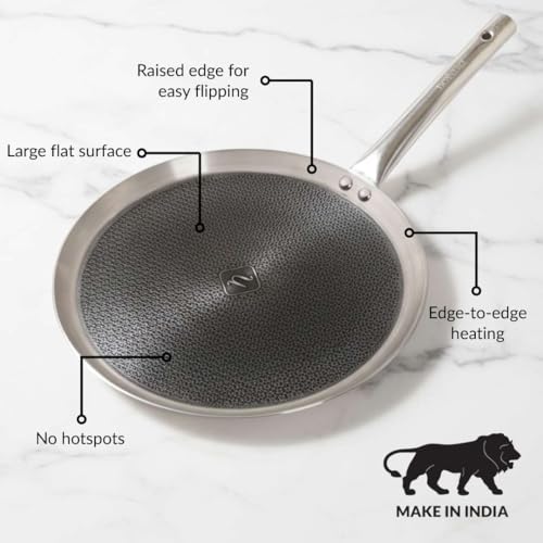Image of Nestasia Triply Stainless Steel Honeycomb Dosa Tawa (32 cm) - Non Stick Scratch Resistant Tava for Healthy Cooking | Induction & Gas Stove Friendly, Even Heating, Less Oil Use