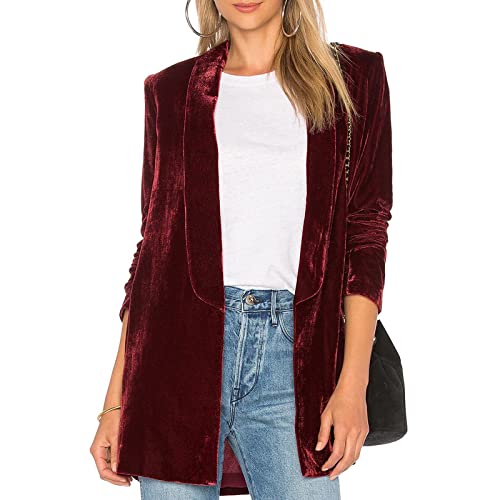 L&ieserram Traje para Mujer Color Sólido Terciopelo Chaqueta Traje Cálido Camisa Manga Larga sin Botón Traje Casual Largo Abierto Talla Grande Navidad Año Nuevo (Burdeos , M ) Cover