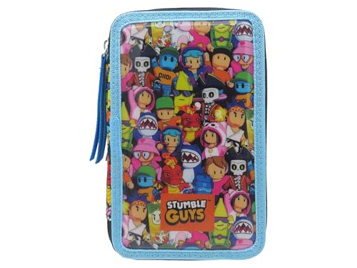 CYPBRANDS - Stumble Guys Federmäppchen mit 3 Ebenen mit Schulmaterial komplettes Federmäppchen offizielle Lizenz für Jungen und Mädchen lustiges Design
