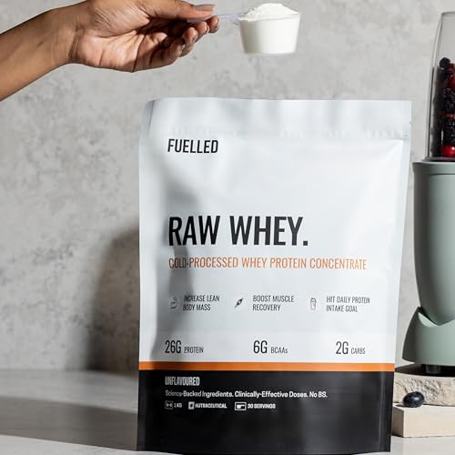 Image of FUELLED Raw Whey Protein Concentrate (Unflavoured, 1 kg) 26 g Protein, 56 g BCAA | Lab Tested for Muscle Growth & Recovery