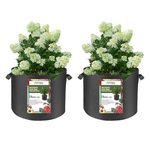 FVOTNW 2-Pack 15 Gallon Fabric Grow Bags with Handle Heavy Duty 300G Thickened Nonwoven with Handles and Reusable Suitable for Garden Vegetables Fruits and Flowers(Black)