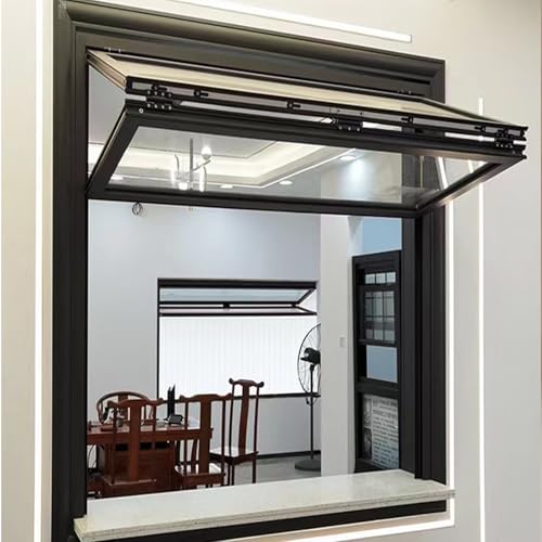 Fenêtres à Guillotine Double en Aluminium avec Verre trempé, fenêtres métalliques pour concessions, fenêtres de Service à enroulement, fenêtres coulissantes Pliables(Black-H*W,22x21in/56x53cm)