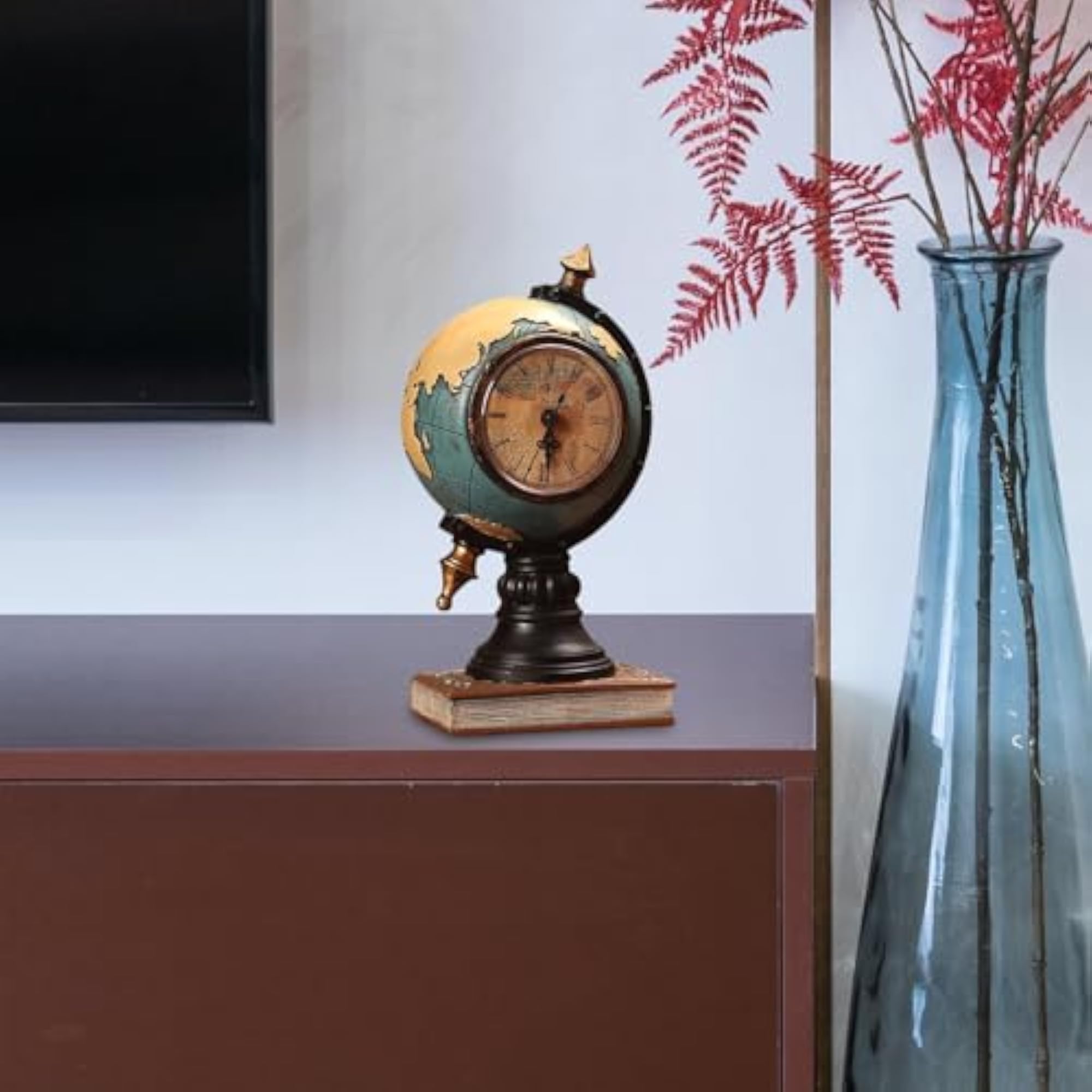 Globe Figurine Table Clock, Decorative Desktop Clock for Office