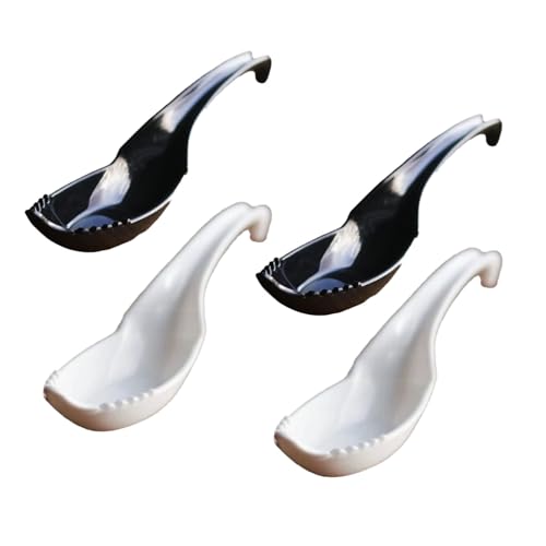 4 cucchiai da mangiare, 2 in 1, per ramen, noodle, zuppa, zuppa, con forchetta, multiuso, cucchiai creativi (2 neri + 2 bianchi)