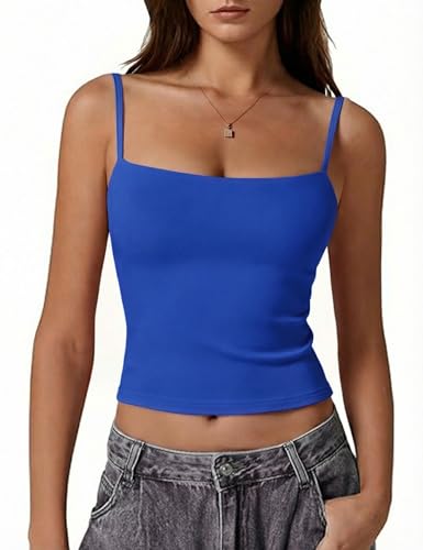 Gyabnw Vest Top Women UK Sleeveless Square Neck Camisole Summer Tops Spaghetti Strap Crop Tank Tops Sexy Y2K Style for Summer Royal Blue