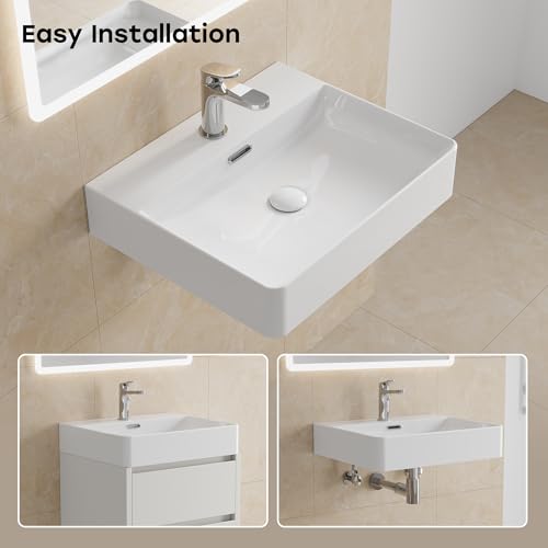 Lavabo de cerámica para baño HOROW de 50x42x14 cm rectangular blanco 4