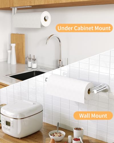 Image of Paper Towel Holder Under Cabinet, 13Inch Self-Adhesive or Wall Paper Towel Holder for Kitchen, Bathroom, RV, Brushed Nickel