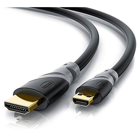 2m Meter CSL HQ Full HD Micro HDMI Typ D auf HDMI Typ A, Vergoldetes High Speed HQ Micro HDMI Kabel 1.4 a Cover