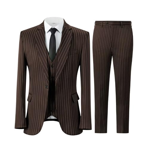 SOLOVEDRESS Men's 3 Piece Suit Classic Jacket Vest Pants Regular Fit Tuxedos Stripe Set for Weddings Party