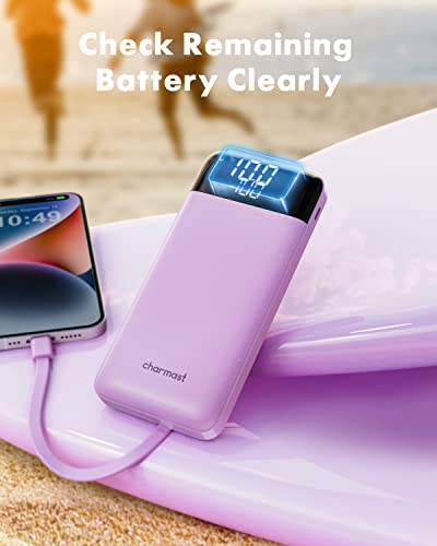 Image of charmast 10000mAh Portable Charger,Built-in 4 Cables,6 Outputs /3 Inputs,3A Fast Charging,Compatible with iPhone,iPad,Samsung,Pixel,LG