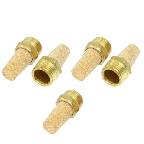 sourcing map 5 Piezas Silenciador Neumática de Aire 1/2' Pt Rosca de Tono Oro Filtro de Ruido