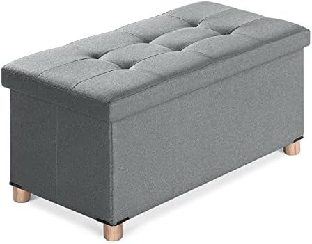 BRIAN & DANY Ottoman Storage Box with 4 Wood Legs, Linen Foot Stool, Footstools for Living Room, Gray, 76 x 38 x 38 cm