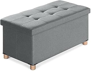 BRIAN & DANY Ottoman Storage Box with 4 Wood Legs, Linen Foot Stool, Footstools for Living Room, Gray, 76 x 38 x 38 cm