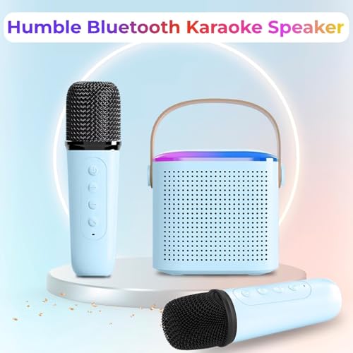 Image of Humble Karaoke Series Mini Bluetooth Wireless Karaoke Speaker with 2 Mics for Home Parties, Singing, Kids | RGB Lights (BT 5.3 /TF Card), and Type-C Charging Port - Sky Blue