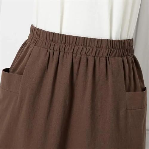 Women's Elastic Waist Midi Skirt A Line Cotton Skirt Solid Color 2024 Summer Casual Skirt3