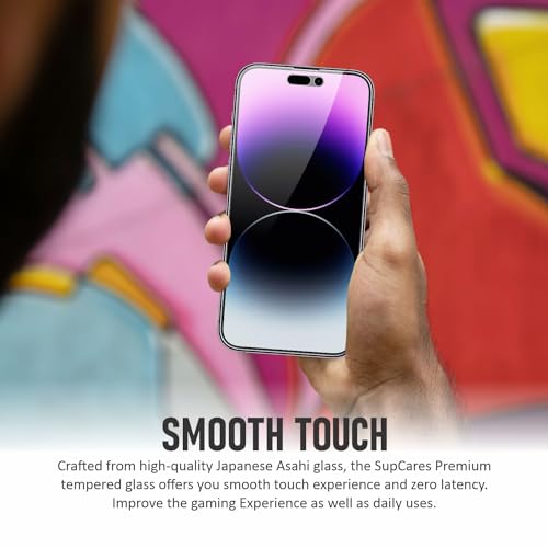 Image of SupCares Military-Grade Privacy Tempered Glass for iPhone 14 Pro Max (6.7 Inch) With Installation Kit | Edge-To-Edge Coverage Screen Protector | Black