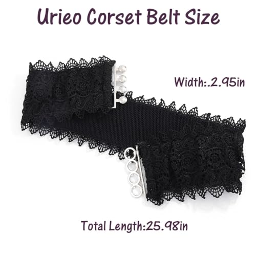 Urieo Elegant Black Lace Waist Belt with Metal Buttons, Stretchy Corset Style Cinch Belt4