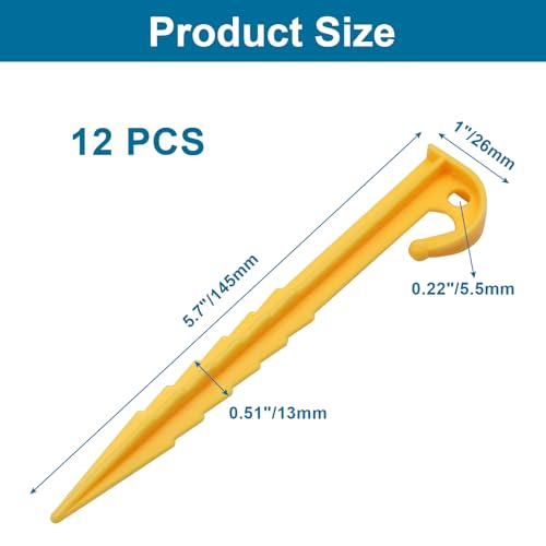 Estacas de Tienda de Plástico, Pack de 12, 5.7 Pulgadas, Amarillo Brillante miniatura 2