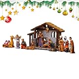 Weihnachtskrippen-Set für den Innenbereich, Kunstharz, Heilige Familie, Schreibtisch, traditionelle Weihnachtskunst, bemerkenswertes Ornamentregal, Kamin, Garten, Kirche, Schule, Büro