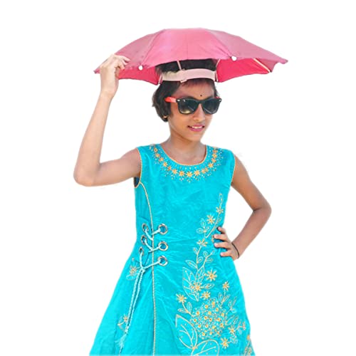 RAINPOPSON Hat Umbrella for Kids Girls & Boys Maroon Color Soft Unbreakable Plastic Hat/Cap