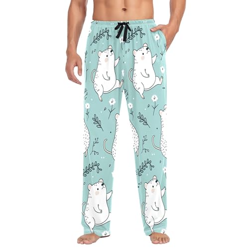 Men's Pajama Bottom Cute Bears Among Flowers Cotton Pajama Pants Drawstring Sleepwear Long Pants Pockets2
