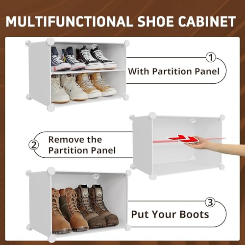 Image of Plastic Shoe Rack for Home | 10 Shelf DIY Shoe Rack with Door for Home Storage Plastic Box Organizer, Metal Door Frame, Chappal Slipper Sandals Stand (White, 10 Shelf)