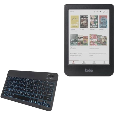 BoxWave Keyboard Compatible with Kobo Clara Colour - SlimKeys Bluetooth Keyboard - with Backlight, Portable Slim LED 7 Colors - Jet Black