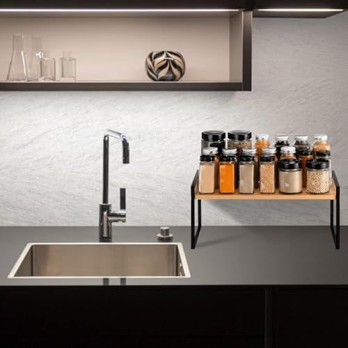 Organizador de Mesa Bancada Escritório 3 Andares Prateleira de Madeira e Ferro 40x20x36cm (Preto | 2