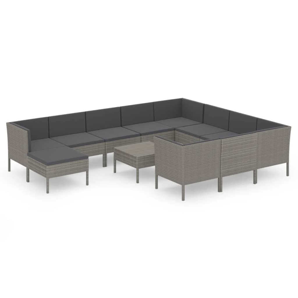 Juego de salón de jardín de polirratán gris, con cojines, muebles de exterior para terraza, balcón, patio, resistente a la intemperie, fácil de limpiar