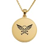 Collar con colgante grabado de calavera alada y tibias cruzadas, hecho en plata de ley 925 chapada en oro con cadena de cable de 45 cm. Joyería hecha a mano para hombres y mujeres | LKD_EGP_00725