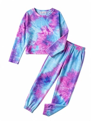 Image of Arshiner Girls 2 Piece Outfits Kids Trendy Tie Dye Sweatsuits Sets
