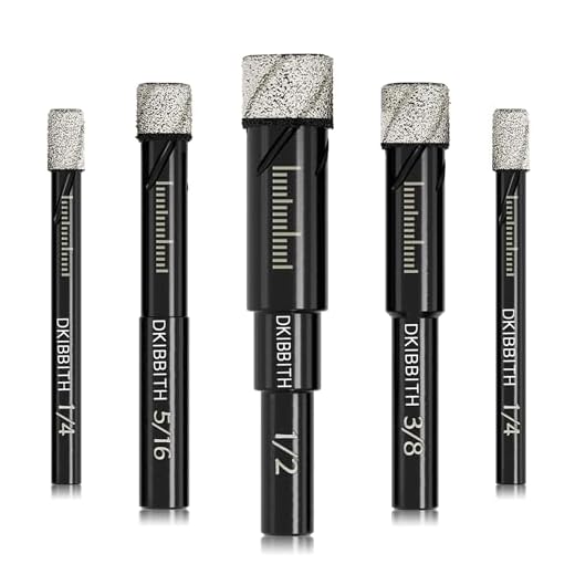 Dry Diamond Drill Bits Set 5 PCs for Granite Ceramic Marble Tile Stone Glass Hard Materials (not for Wood), Round Shank 1/4, 5/16, 3/8, 1/2 inch with Storage Case