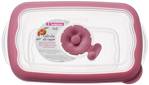 Pote Plástico Retangular de 430 ml, Polipropileno e Elastômero TPE, Cor Transparente/Açaí, Linha Flo