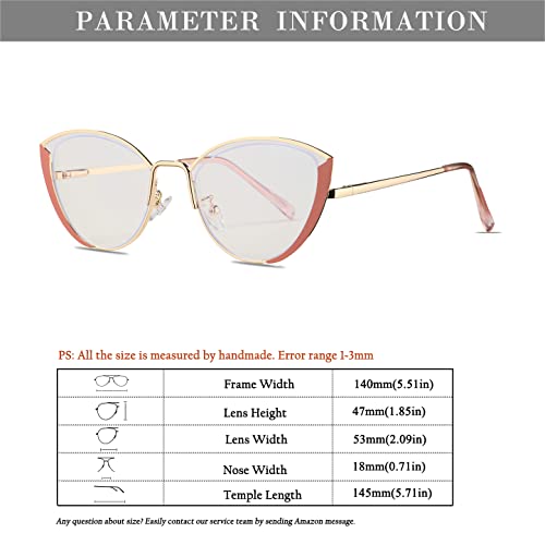 Image of HJSTES Blue Light Blocking Glasses Women Trendy Cat Eye Metal Frame Computer Reading Eyewear(Pink)