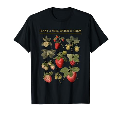 Cottagecore Botanische Erdbeeren pflanzen einen Samen Vintage T-Shirt