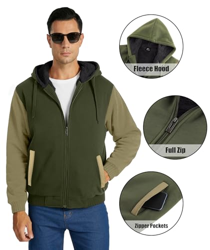 Image of SWISSWELL Men Zip Up Hoodies Sherpa Lined Jacket Heavyweight Fleece Sweatshirt Winter Warm Hooded Coat