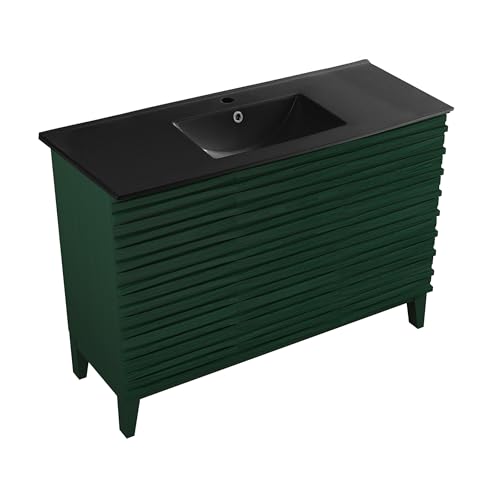 Image of Swiss Madison Cascade 48 inch Freestanding Bathroom Vanity in Green Oak with Black Sink Top