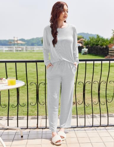 Ekouaer 2 Pack Women Pajama Long Sleeve Sleepwear Soft Loungewear Pjs Sets — view 4