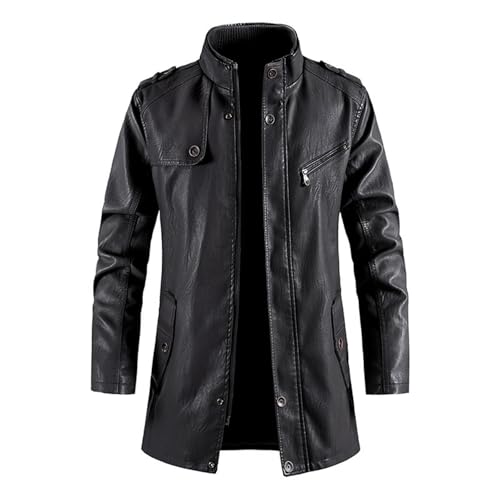 Veste d'hiver homme cuir épais contre le froid veste vintage col montant noir XL