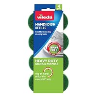 Vileda Handi Dish Heavy Duty Refills | Pack of 4 | 100% BPA Free | Heavy Duty Scourer | Abrasive Cleaning and Super Absorbent Scourer | Ideal for pots, Pans, Grills & stoves