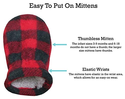 N'ice Caps Little Boys And Baby Sherpa Lined Fleece Flap Hat Mitten Winter Set (6-18 Months, Red Buffalo Plaid Infant) #TOP2