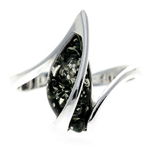 Bague moderne en argent sterling et ambre de la Baltique verte véritable - GL402GA Cover