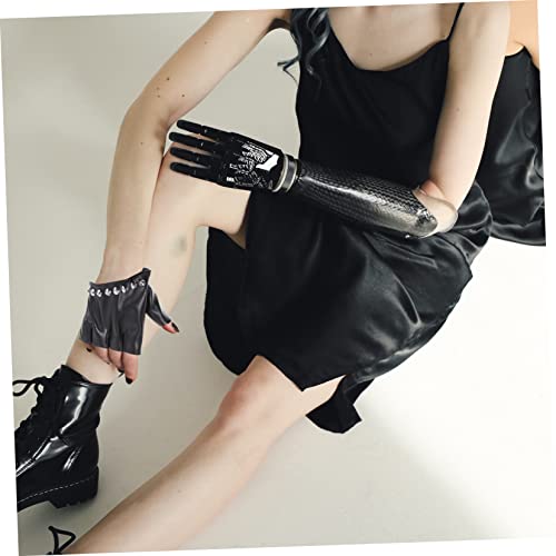 Guantes de media dedo de PU negros ligeros y flexibles estilo punk para mujer 7