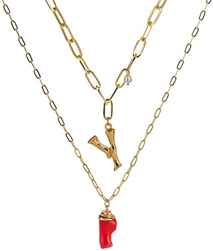 Preisvergleich Produktbild CKAWM Halskette Alphabet Perle Anhänger Halskette Gold Farbe Frauen