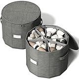 Vailando Shoe Organizer for Closet - Cylindrical Shoe Storage Organizer with Adjustable Dividers for Closet, Foldable Shoe Storage Box, Gray, 2-Pack, Large