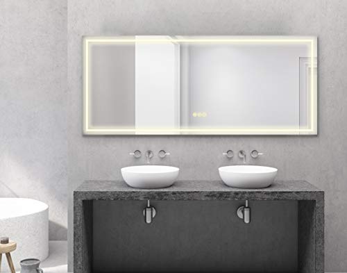 B&C 72"X30" Led Mirror For Bathroom, Super Slim Frameless Lighted Mirrors With Polished Edge, Defogger, Dimmer & Touch Switch(Copper Free Silver Backed) #TOP7