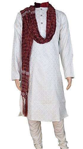 Men's Indian Fancy Jacquard Kurta Pajama Sherwani Traditional Outfit AY1080.9/White 44