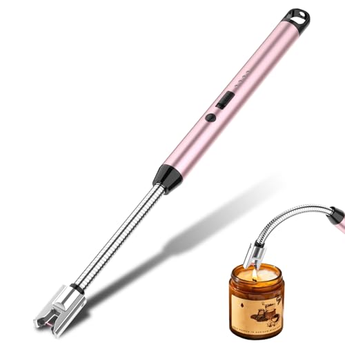 Encendedor Electrico USB Mechero, GeeRic Encendedor de Arco Eléctrico Recargable con Indicador LED, Recargable Mechero de Velas para Cocina de Gas,Chimenea, Barbacoa（Oro Rosa）