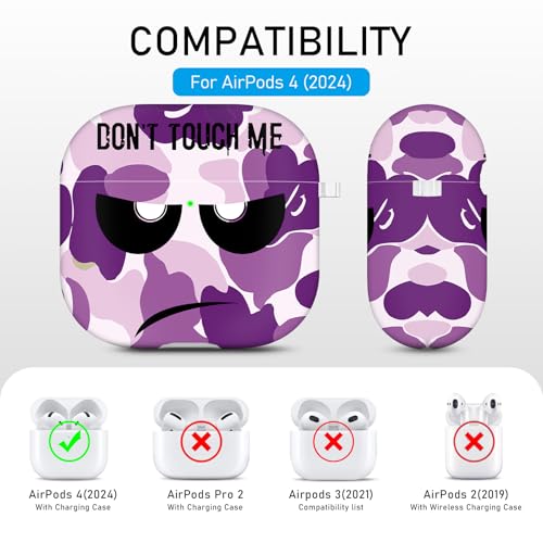 Image of for Apple Airpods 4th Generation Case Cover(2024),Don't Touch Me for Airpods 4 Cover with Keychain /Lanyard Soft Cute Shockproof Covers for Women Men Compatible AirPod 4 Case,Purple